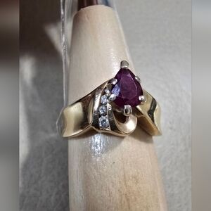 14K Gold Ruby Ring With Diamond Accents
